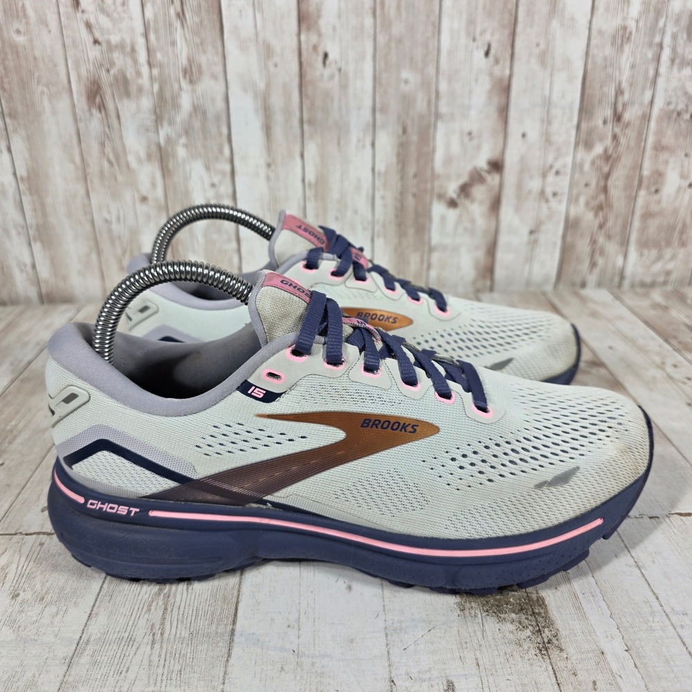 Brooks Ghost 15 Womens Running Shoes Grey Navy Pink 1203801B492 Size 8.5 B